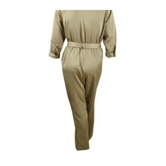INC Womens Wide Leg Button-Front Jumpsuit Doe Brown Size 16W NWT $129 - Picture 3 of 6